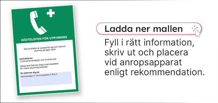 Skylt att ladda ner för att använda vid anropsaparat. 